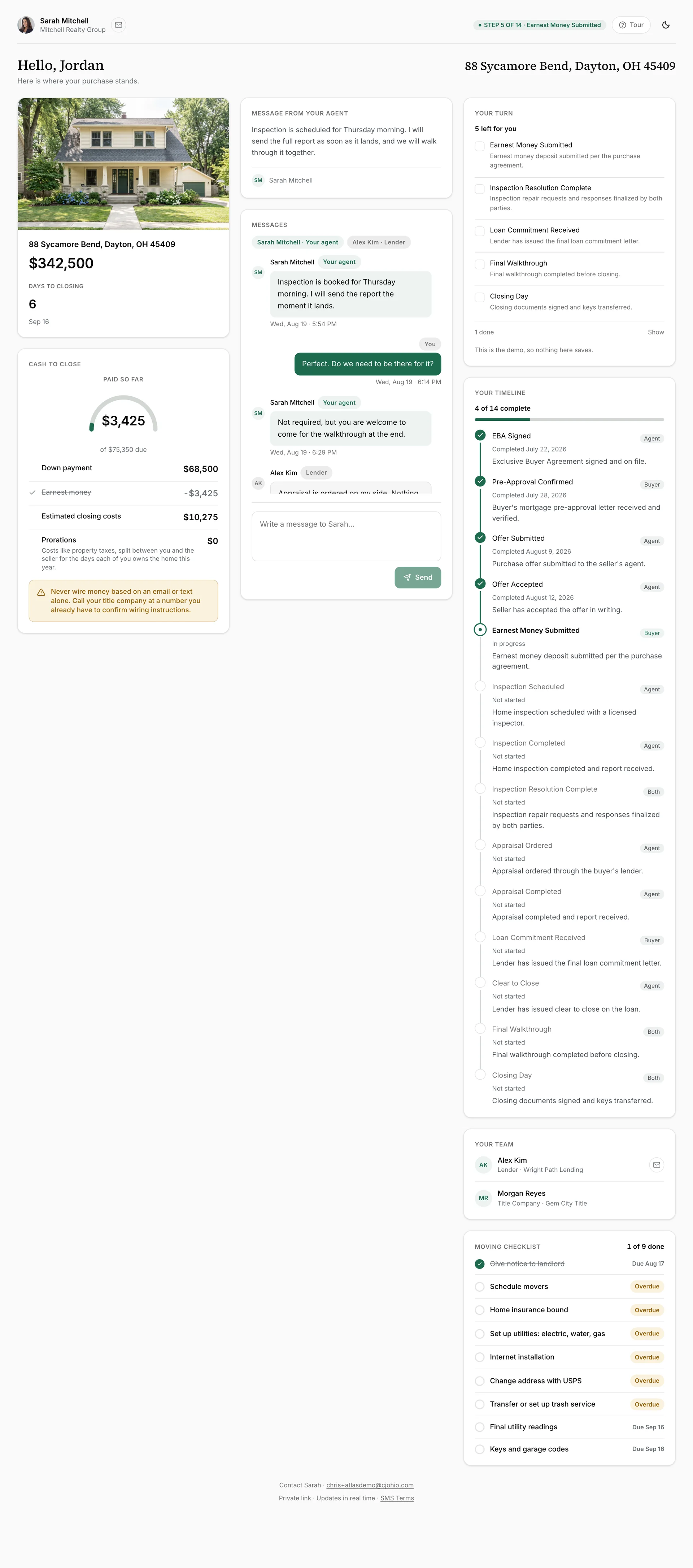 A buyer closing timeline, demo account