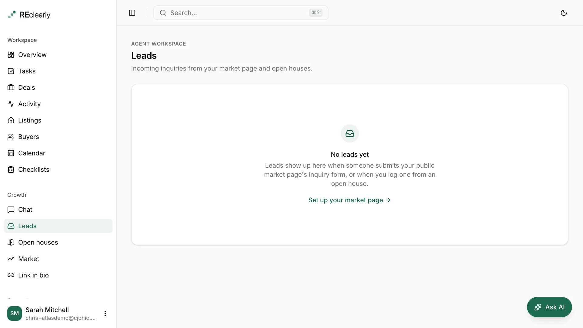 The leads inbox, demo account