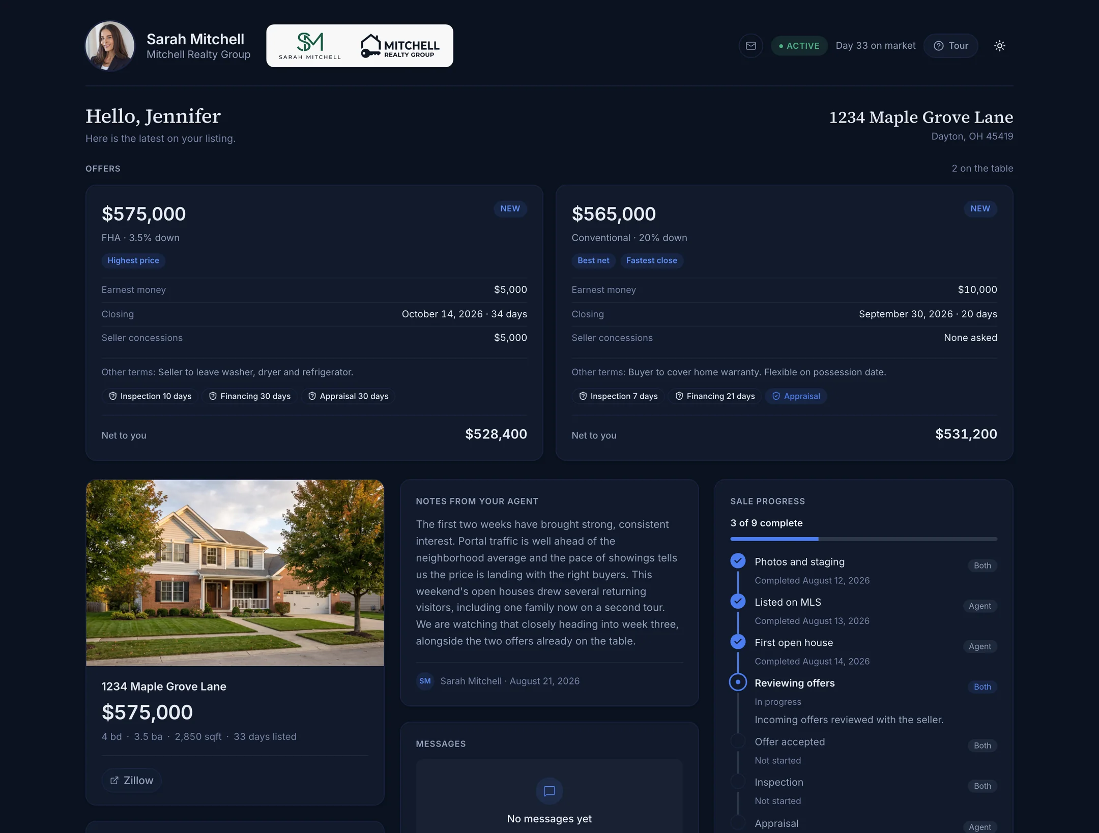 The same Reclearly seller portal in the dark theme.