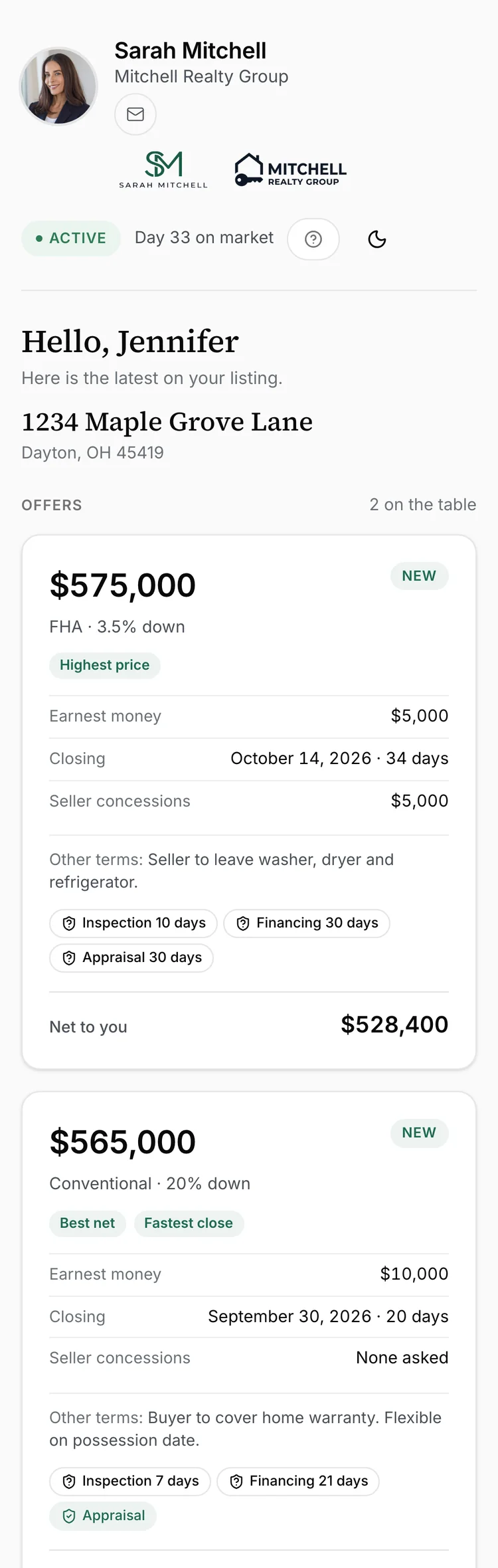 A Reclearly seller portal on a phone, light theme, demo account.