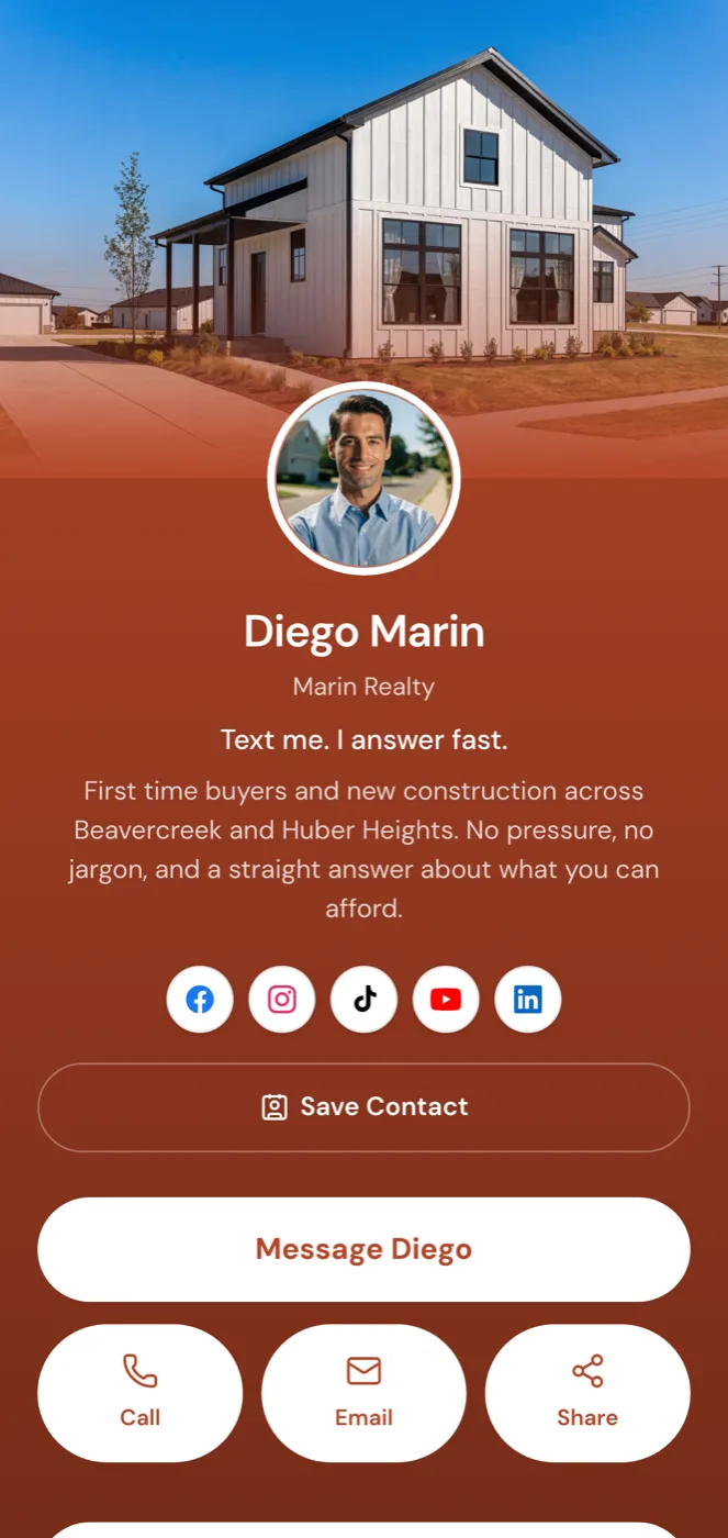 The Direct link in bio template, on a demo account