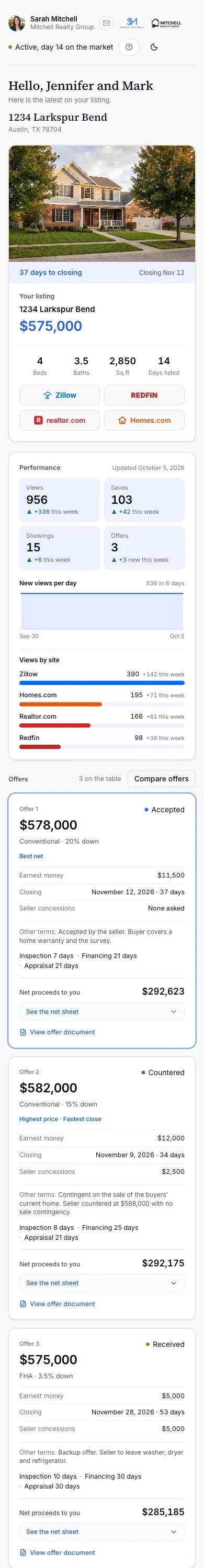 The seller portal on a phone