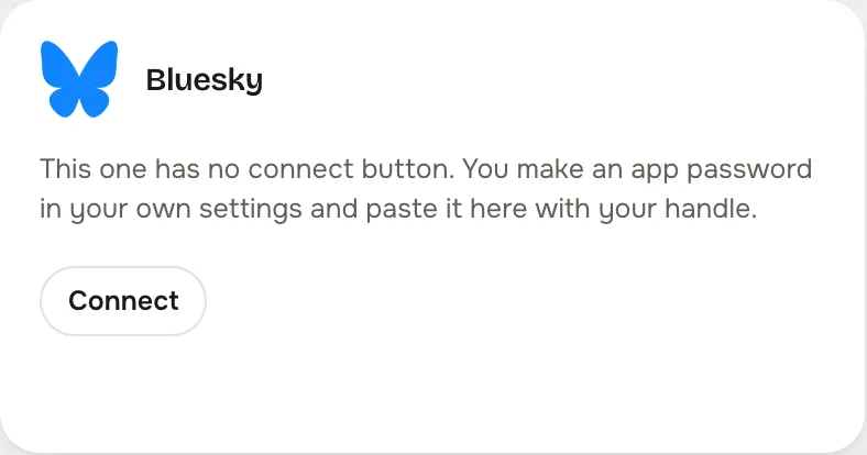 The Bluesky card on the studio's Accounts screen