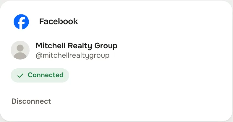 The Facebook card on the studio's Accounts screen