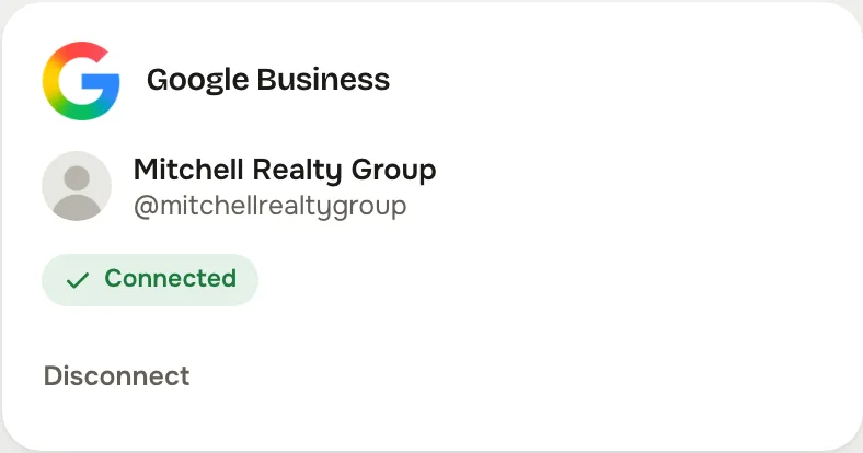 The Google Business card on the studio's Accounts screen