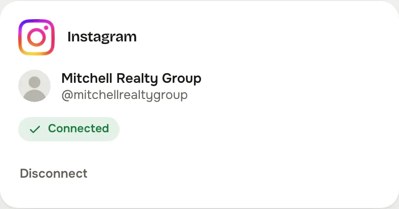 The Instagram card on the studio's Accounts screen
