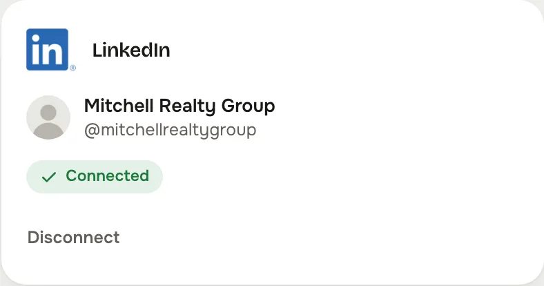 The LinkedIn card on the studio's Accounts screen