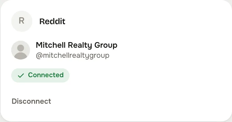 The Reddit card on the studio's Accounts screen