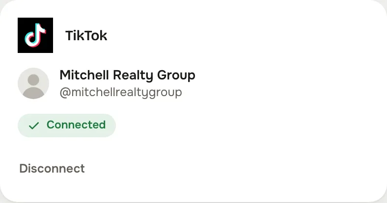 The TikTok card on the studio's Accounts screen