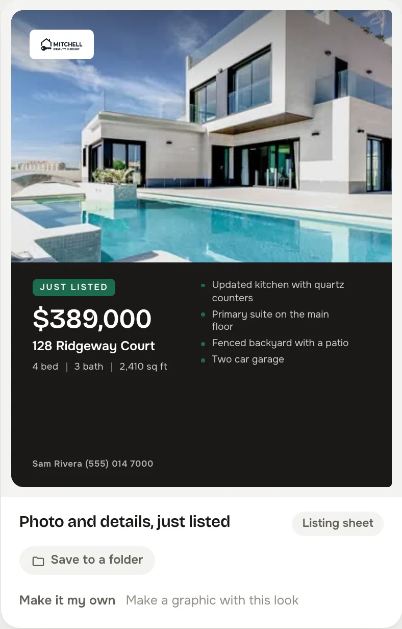 The Photo and details look on the studio's sample listing, with the demo account's mark