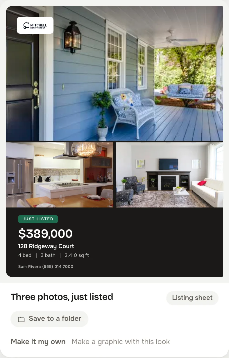 The Three photos look on the studio's sample listing, with the demo account's mark