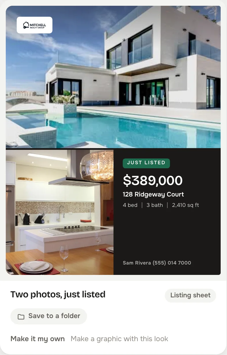 The Two photos look on the studio's sample listing, with the demo account's mark