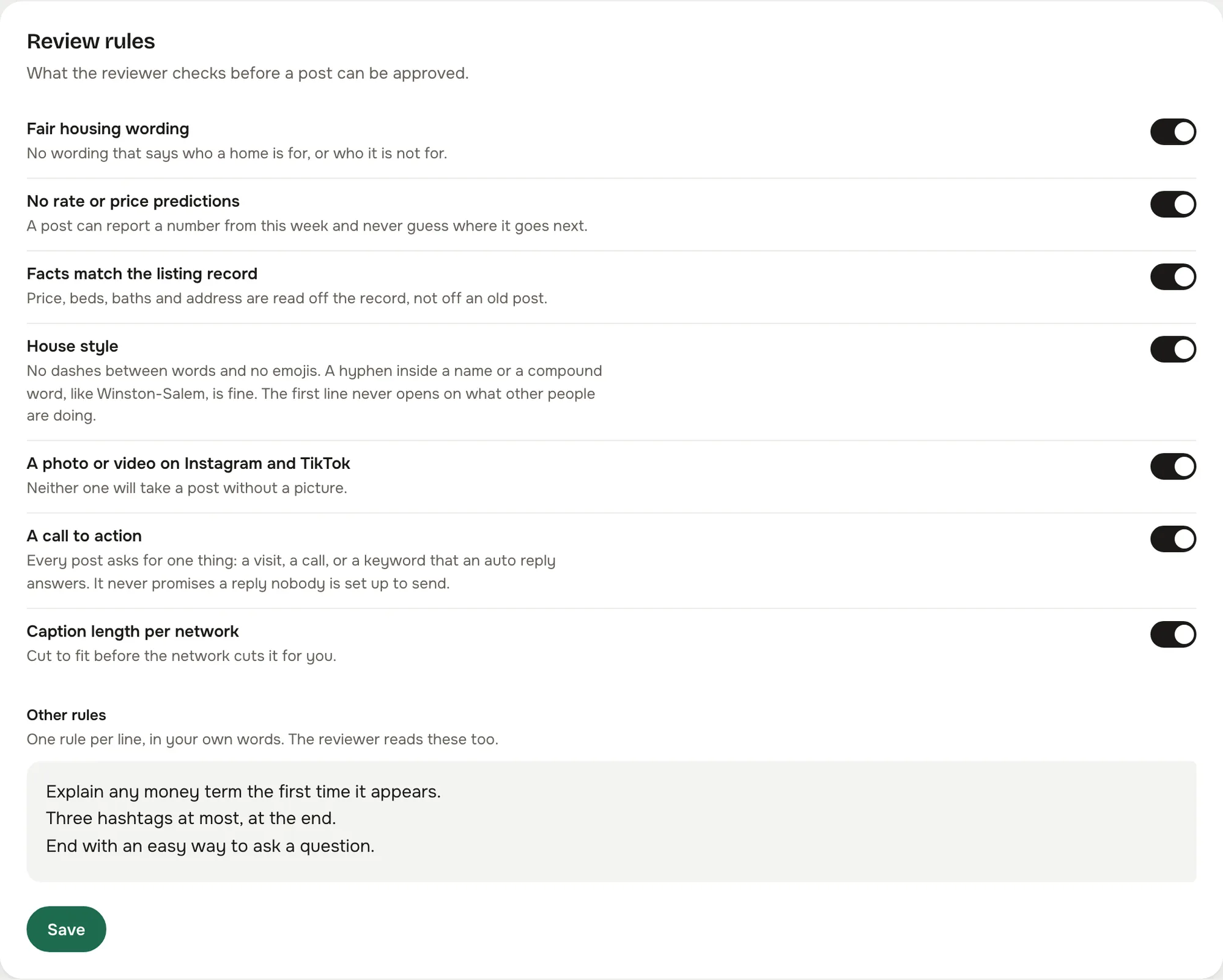 The reviewer checks it against your rules